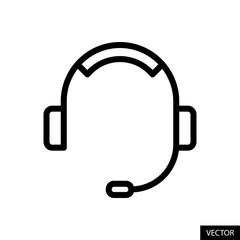 Poster - Headphone with mic, Customer care support concept vector icon in line style design for website, app, UI, isolated on white background. Editable stroke. Vector illustration.