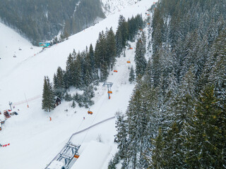 Wall Mural - aerial view ski chair lift