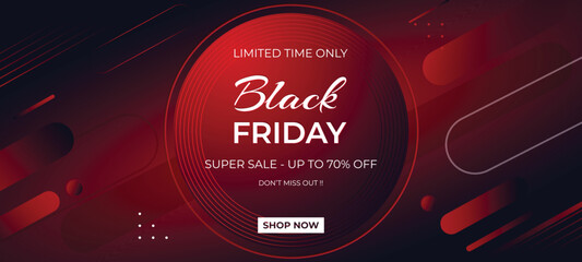 Wall Mural - Black friday special offer. Social media web banner for shopping, sale, product promotion. Background for promo website and mobile app banner, email. Vector illustration in circle black and red colors