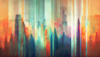 Forest landscape. Abstract background. Autumn art. Defocused orange blue red color trees design creative collage