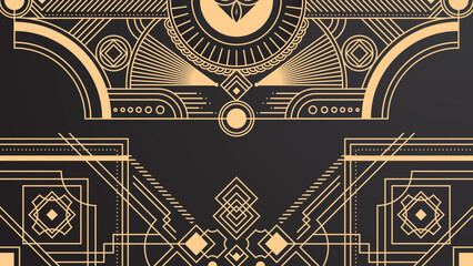Gradient art deco background with black and golden line. Flat gold line pattern design art deco background