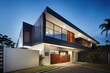 Stylish modern house exterior with graphite tint in decoration