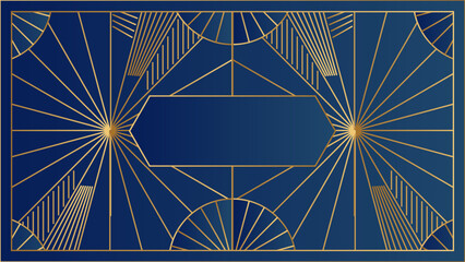 Art deco geometric gold and blue pattern background. Art deco line border. Modern gold frames, decorative lines borders and geometric golden label frame. Vintage antique elegant vector design