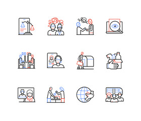 Migration support - modern colorful line design style icons