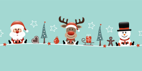 Poster - Banner Weihnachtsmann Rentier Und Schneemann Icons Türkis Dunkelrot