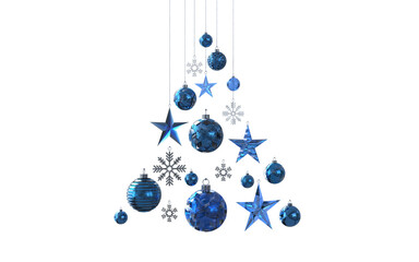 Wall Mural - abstract christmas tree in shades of shiny blue with various structures stars snowflakes baubles han