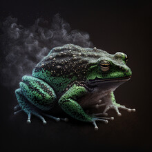 Portrait Of A Black And Vivid-Green Toad
