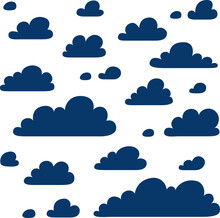Set Of Blue Clouds Isolated On White Background, Silhoutte Clouds Collection Cartoon Vector Illustration