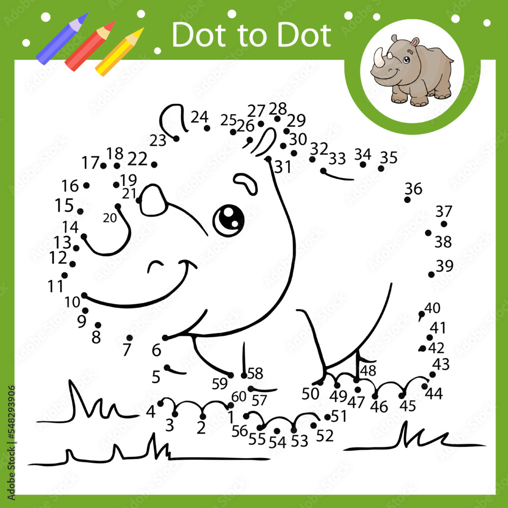 Connect picture of cute Rhinoceros. Dot to dot game. Kids education ...
