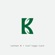K letter with negative space leaf fresh green logo icon