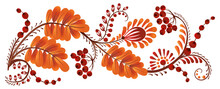 Ukrainian Floral Painting In Autumn Colors, With Elements Of Berries, Leaves, Branches And Flowers