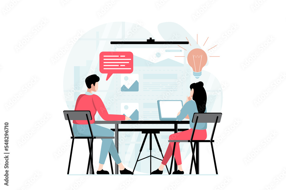 UI and UX design concept with people scene in flat style. Man and woman ...