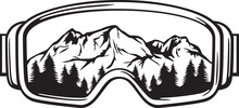 Ski Goggles With Mountains Landscape(Winter Sport Glasses). Vector Illustration.