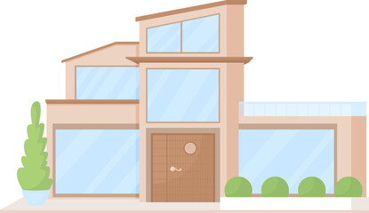 Poster - Luxury villa with green plantations semi flat color raster object. Contemporary mansion. Full sized item on white. Modern house simple cartoon style illustration for web graphic design and animation