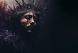 Jesus in the crown of thorns, painting, illustration.