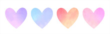 Colorful Vector Watercolor Hearts Set. Valentine's Day Frames, Greeting Text Backgrounds, Hand Drawn Design Elements, Card Templates. Gradient Watercolour Heart Shapes With Artistic Edges Collection.
