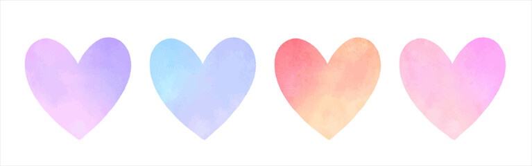 Leinwandbilder - Colorful vector watercolor hearts set. Valentine's day frames, greeting text backgrounds, hand drawn design elements, card templates. Gradient watercolour heart shapes with artistic edges collection.