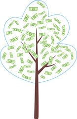 Poster - Money tree semi flat color raster object. Full sized item on white. Tree with banknotes. Element of nature preserve simple cartoon style illustration for web graphic design and animation