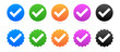 Vector set of blue, green, orange, pink, and black check mark and verification icons.