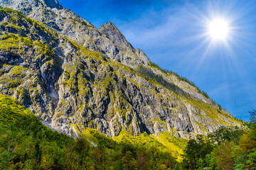 Wall Mural - Valley in Alps mountains near Koenigssee, Konigsee, Berchtesgaden National Park, Bavaria, Germany.