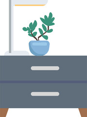 Poster - Contemporary cabinet with houseplant semi flat color  raster object. Full sized item on white. Bedroom furniture simple cartoon style illustration for web graphic design and animation