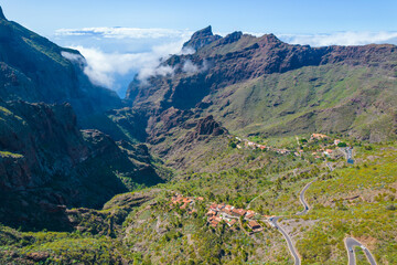 Aerial view of Masca village in the mountains in Tenerife island, Spain