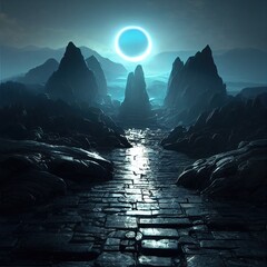Wall Mural - a deserted abstract colorful alien landscape. alien planets during sunrise. a beautiful landscape on
