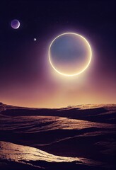 Poster - a deserted abstract colorful alien landscape. alien planets during sunrise. a beautiful landscape on