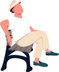 Poster - Carefree guy chilling on bench semi flat color raster character. Relaxing at park. Sitting figure. Full body person on white. Simple cartoon style illustration for web graphic design and animation