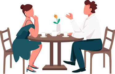 Poster - Couple on on romantic dinner date semi flat color raster characters. Sitting figures. Full body people on white. Simple cartoon style illustration for web graphic design and animation