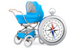 Baby carriage with compass, 3D rendering