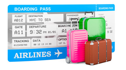 Poster - Airline boarding pass ticket and baggage. Travel concept, 3D rendering