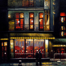 Night Scene: Paris Cafe Illustration