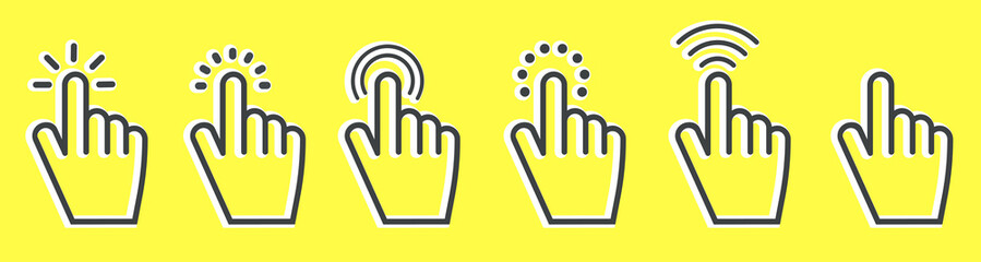 Leinwandbilder - Set of hand cursor icons on yellow background. Vector illustration