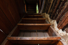 Perspective View Of An Old Wooden Stairway Going Up