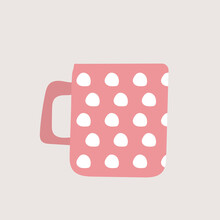 Cute Cup. Pink Dotted Mug - Modern Cartoon Style Illustration For Graphic Design. Minimalist Scandinavian Design Icon