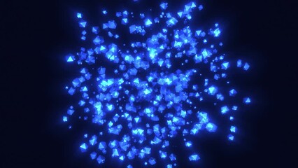 Aufkleber - Shining geometric particles in flow. Motion. Spreading stream of shimmering geometric particles. Spreading geometric shiny balls on black background
