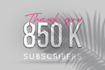 850 K  subscribers celebration greeting banner with Silver Design