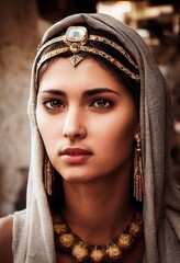 Poster - A fictional person, not based on a real person. Portrait of a beautiful priestess. Image of an ancient princess. 3D rendering