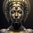 Beautiful woman goddess deity statue. Isolated on black background. Epic character design. Generative AI.