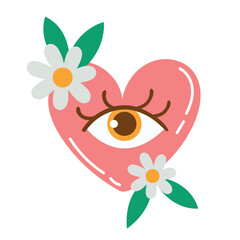 Wall Mural - heart with eye and flowers