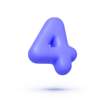 Four number 3d. Modern 3d icon with four number 3d on white background. Modern font. 3d render illustration