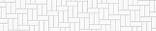 White Basketweave Tile Seamless Pattern. Stone Or Ceramic Brick Wall Background. Kitchen Backsplash Texture. Bathroom, Shower Or Toilet Floor Mosaic Decoration. Vector Flat Illustration