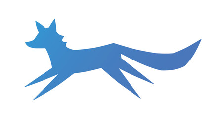 Blue fairy fox running isolated flat vector silhouette illustration, flat design, art deco style.