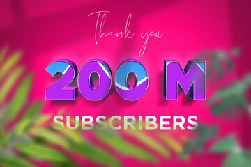 200 Million  subscribers celebration greeting banner with Blue Purple Design