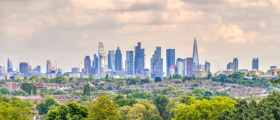 Wall Mural - Sunset over London, a panoramic view on UK capital, the mixture of modern, classical and business architecture