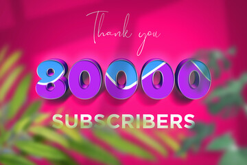 80000 subscribers celebration greeting banner with Blue Purple Design