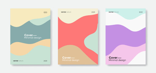 Poster - Set of trendy cover template designs. Minimal wave shapes background for cards, posters, banners, flyers, brochures, and layout others. Vector, 2023