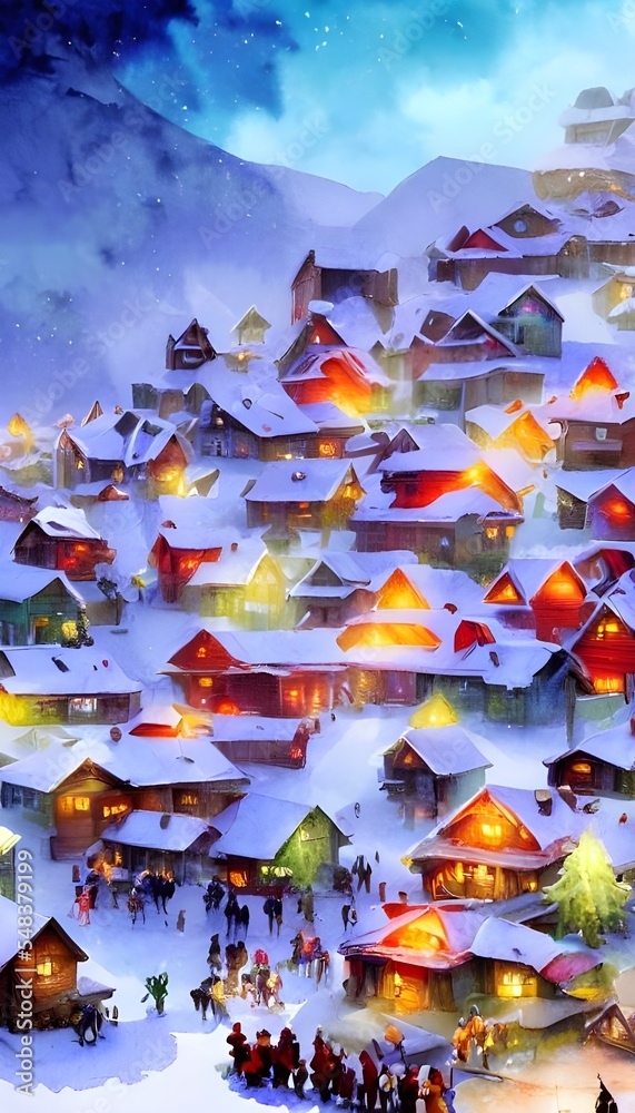 In the picture, there is a village with houses that are made to look ...