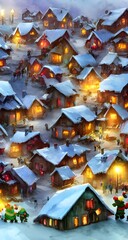 Wall Mural - In the distance, a group of elves can be seen hard at work in Santa's workshop. The air is filled with the smell of fresh pine trees and gingerbread cookies. tinkling laughter can be heard emanating f